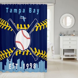 Erosebridal Boys Baseball Shower Curtain 78x72 inch for Teens Youth,Baseball Team Bathroom Curtain for Gift,Sports Fabric Shower Curtain,Baseball City Waterproof Bathroom Curtains(Tampa Bay)