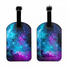 Zoczos Galaxy Leather Luggage Tags Purple Blue Mysterious Starry Night Business Card Holder Travel ID Bag Tag for Travel Luggage Baggage Identifier, 1 Pack