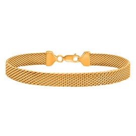 Savlano 925 Sterling Silver 7MM Coreana Flat Mesh Chain Bracelet - 18K Gold Plated 7.5 Inch Mesh Bracelet for Women - Made in Italy Comes Gift Box (Y)