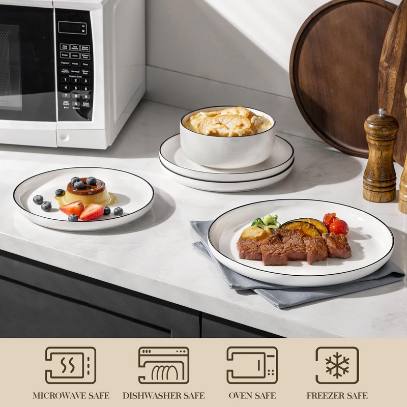 MALACASA Plates and Bowls Sets, 12 Pieces Modern Porcelain Dinnerware