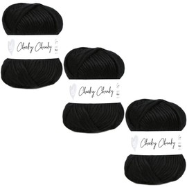 Wool Couture Cheeky Super Chunky Yarn - Super Soft Merino 100% Wool Yarn for Knitting and Crocheting Crafts, Sweaters, Blankets, and More - Black, 100g Ball - 3-Pack