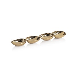 Zodax Sets of Polished Gold Nut, Candy, Appetizer or Sauce Serving Bowls (Linear Four Bowl)