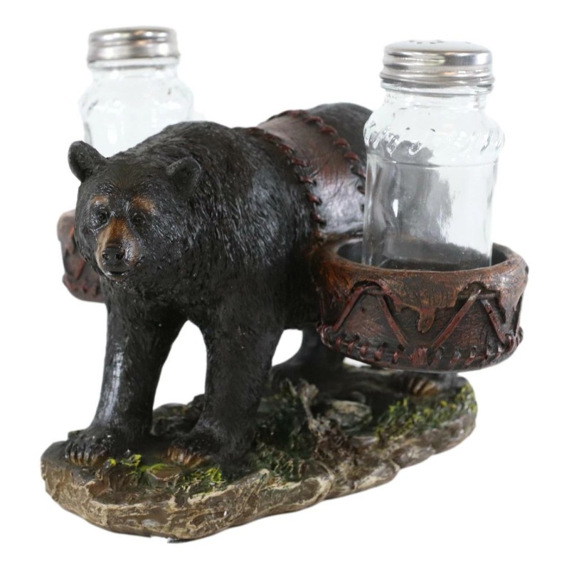 Ebros Gift Rustic Black Bear Carrying Saddlebags Holder With Glass