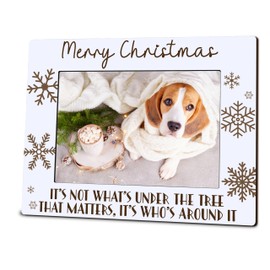 5"X7" Photo Wooden Frame - Merry Christmas - Winter Holiday Theme Wood Picture Frame, Rustic Wood Frame Gifts For Families, Farmhouse Home & Office Tabletop Display (Horizontal)- A09