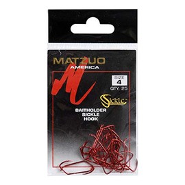 Matzuo Sickle Baitholder Offset Down Eye Hook, Red Chrome, 4