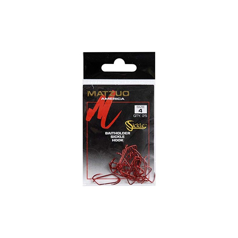 Matzuo Sickle Baitholder Offset Down Eye Hook, Red Chrome, 4