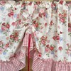 Country Rose Floral Valance Curtain Tie Up Gingham Ruffled Swag