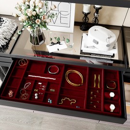 VEELIKE Dark Red Velvet Fabric Wallpaper Self Adhesive Soft Felt Drawer Liners 15.7''x118'' Red Flocking Contact Paper Peel and Stick Velvet Lining for Jewelry Box Cabinets Shelves Walls Arts & Crafts