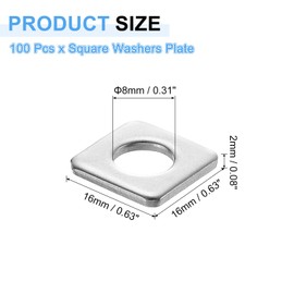 sourcing map 100Pcs 5/8" Square Plate Washer for 5/16" Bolt, 201 Stainless Steel Bearing Plate Flat Washers Spacer Gasket for Machinery Repair, Outdoor Construction (0.08" Thick)