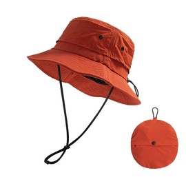 Uroi Waterproof Bucket Hat, Foldable, Storable, Safari Hat, Mesh, Lightweight, Quick Drying, Includes Chin Strap, Outdoor, UV Protection, Hat, Compact, Women's, Men's, orange