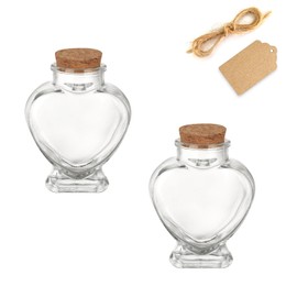 WHJY 3oz Glass Jars with Cork Lids Small Glass Jars with Label Tag and String Heart Shaped Decorative Glass Containers for Anniversary DIY Art Craft Wedding Home Decor (2)