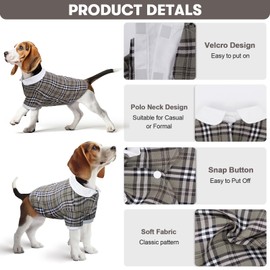 UNIPUP Plaid Dog Shirt for Small Dogs, Summer and Fall Clothes with Double-Layer Design and Velcro Closure