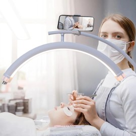 Loepxsd Lash Light Lamp for Eyelash Extensions LED Floor Half Moon Ring Lash Light Lamp for Lash Extension Esthetician Light R White