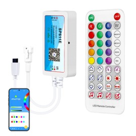 SEZO Bluetooth LED Controller RGB IR Remote Control with 38 Buttons SP611E Controller for WS2811 WS2812B 3-Pin LED Strips Smart Phone App Control for iOS and Android