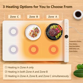 Food Warming Mat for Parties, Buffet Electric Warming Tray with 3 Zone Temperature Control and 3 Level Temperature, Silicone Foldable Food Warmer 3 Speed Timer for Gatherings Home (6 Zones)