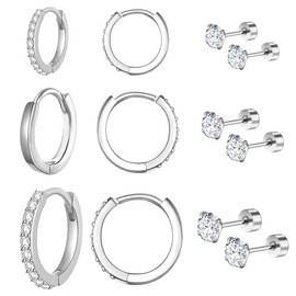 6 Pairs of Earrings Set for Women, Earrings 925 Silver, Ear Cuff Silver with Gift Box, Women's Stud Earrings