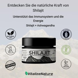 VitalizeNature - Shilajit - 30 g Shilajit Original + Ashwagandha - Natural Himalayan Shilajit - 500 mg Shilajit Resin per Daily Dose & 100 mg Ashwanganda - Shijalit & Ayurvedic Herbal Blend