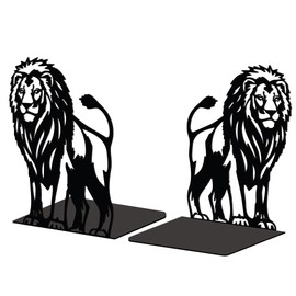 Peacoblue Metal Bookend Stopper Holder Stand for Shelves Decorative, 13.5x11x17.2 Modern Creative Heavy Duty Study Book End for Desk Shelf, 1 Pair (Lion)