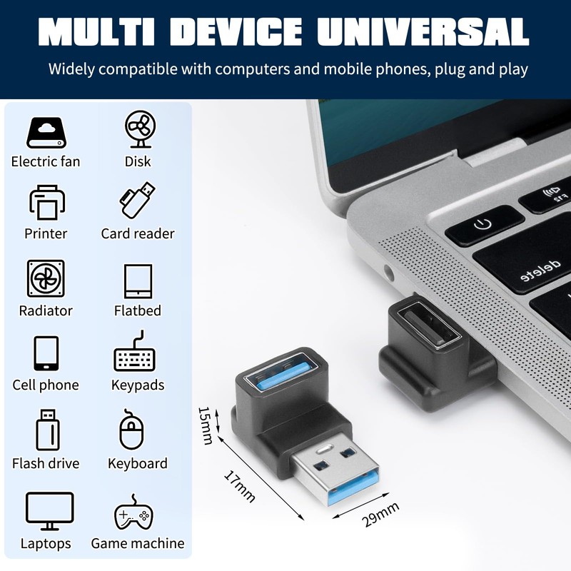 AOUZOVLI USB Angled Connector 90 Degree 4 Pieces Angle Plug