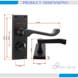 Infinity Decor Matt Black Victorian Scroll Privacy Latch Lever on Backplate Door Handles 118x40mm - Pull Door Handles for Interior Bathroom Bedroom Doors