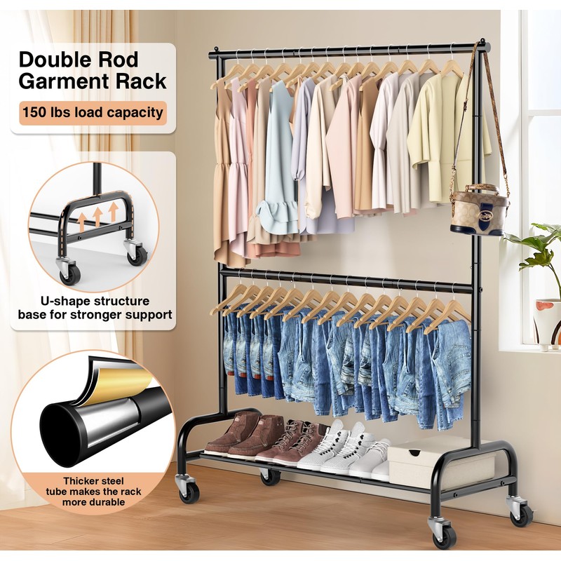 MISSLO Heavy Duty Clothing Racks for Hanging Clothes Rack Double