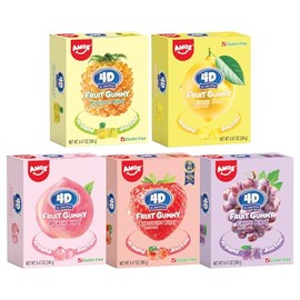 Amos 4D Burst Fruit Gummy Candy, Gluten Free, Assorted Fruit Flavors (Pineapple, Lemon, Peach, Strawberry, Grape), 8.47oz Box - Soft & Chewy，Juicy Bites, Natural Flavors, Snack Size