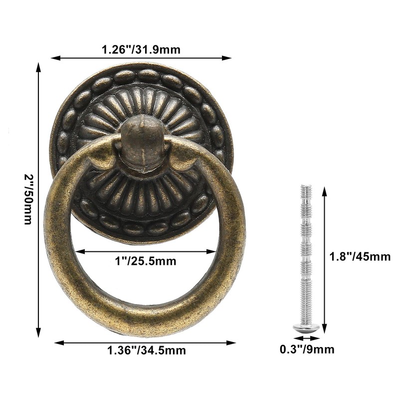 Jiozermi 10 Pcs Metal Ring Pull Handles, Cabinet Ring Knobs,