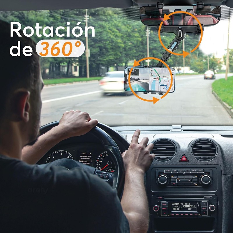 Archy Soporte para Celular Automovil Espejo Retrovisor Multiuso Giratorio Rotacion