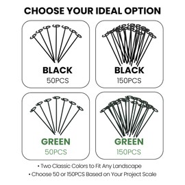 50 Pack Black Landscape Fabric Pins – 6 Inch 8 Gauge Garden Staples for Weed Barrier, Landscape Fabric, Lawn Edging, Ground Cover – Rust-Resistant Painted Stakes