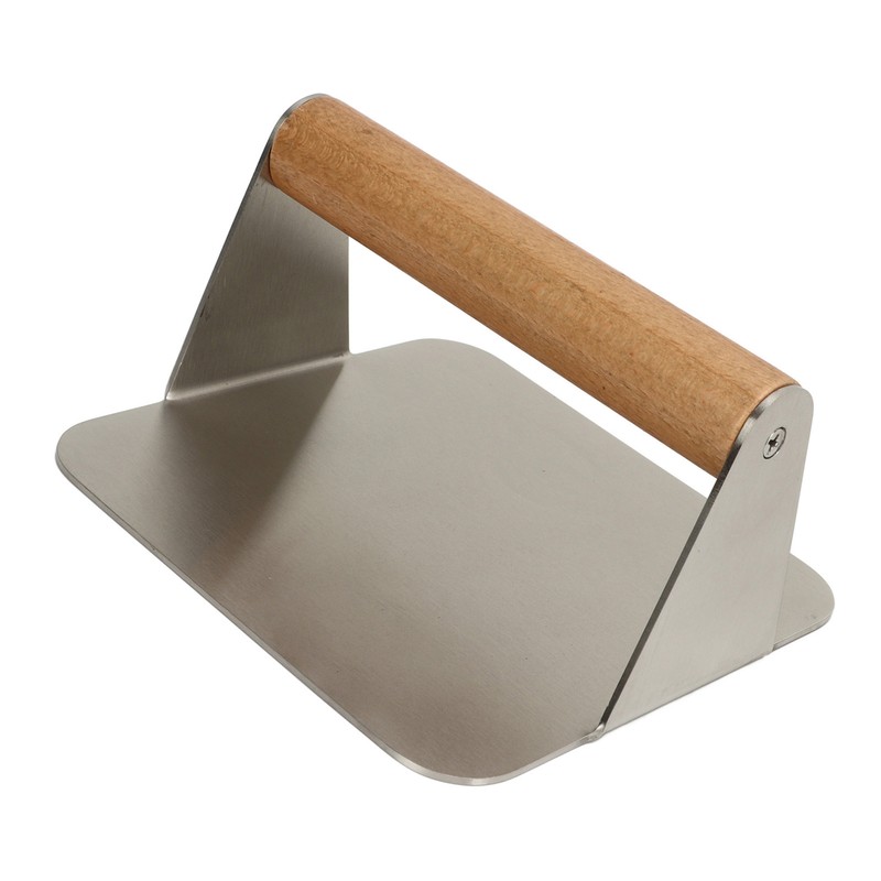 Burger Smasher 304 Stainless Steel Square Handheld Burger Press Wooden