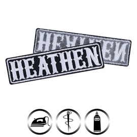 Heathen - Embroidered Iron on Patches for Motorcycle Bikers, Riders, Rockers | Sew on or Iron on Anti-Religion Applique Patches for Backpacks, Jeans, Jackets, Vest, Motorcycle Case 90X25 mm