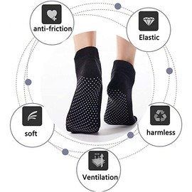 Win.Deeper Yoga Socks, Pilates, Yoga Socks, Anti-Slip, Women's, Health Socks, Hot Yoga, Sports, Moisture Wicking, Quick Drying, Black, Black 2 Pair Set