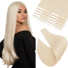 Elailite Tape in Hair Extensions Human Hair Real Remy Hair Platinum Blonde 20 Inch 50g 20pcs Thick Hair Ends Straight Invisible Seamless Skin Weft Best Tape for Women