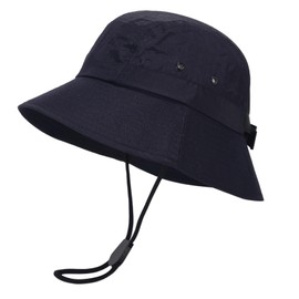 YAMEIZE Waterproof UPF 50+ Bucket Hat - with String for - Women Men Sun Hat Adjustable Strap Buckle Adjustable Summer Hiking Hat Beach Dark Blue