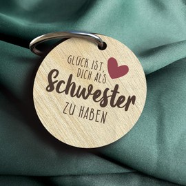 Schwester Geschenk - Schwester Schlüsselanhänger handgemacht aus Holz, Glücksbringer, Geschenke Für Schwester, Geschenke Schweste, Beste Schwester der Welt Geschenke, Geschwister