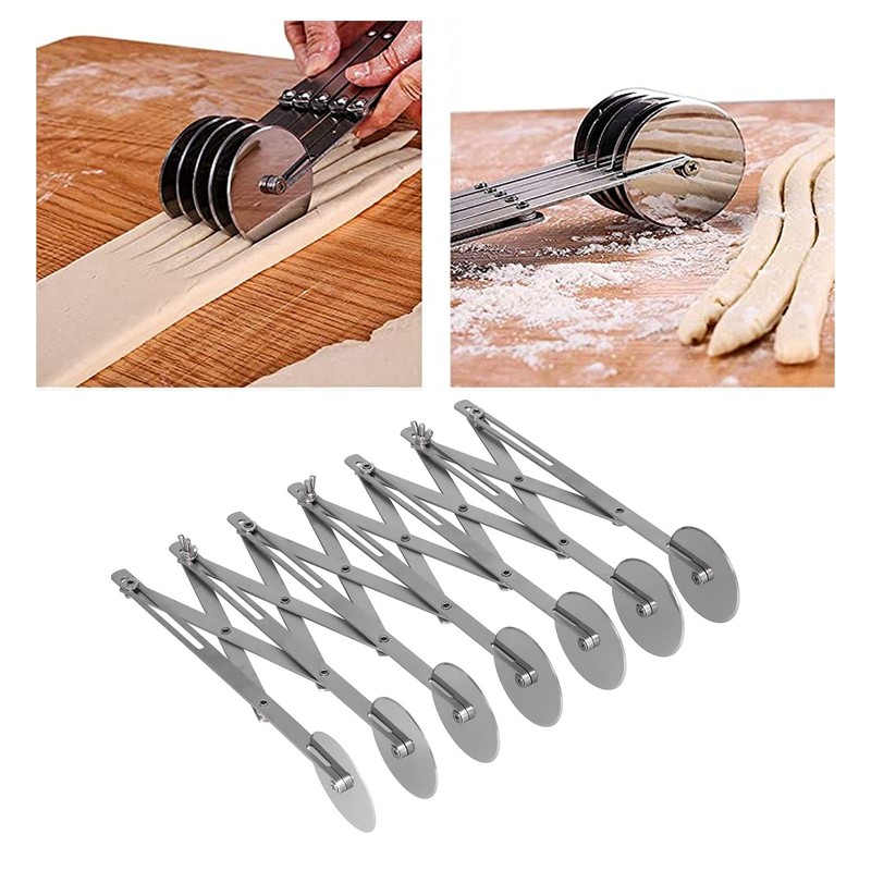 7 Wheel Pastry Cutter, Stainless Pizza Slicer with Adjustable Roller