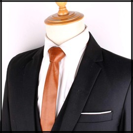 White Fang NC099 Men's Leather Necktie, Solid Color, Business, Elegant, Simple, Casual,, Black