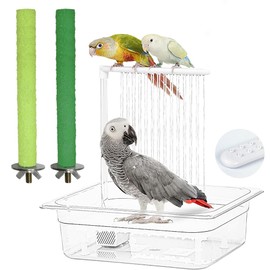 SUPERPAWS Parrot Bathtub Automatic Bath Shower Bird Bath for Cage with 180 ° Circulating Faucet Double Row Holes Contains USB and Power Plug for Medium Birds with 2 Wood Bird Cage Perch