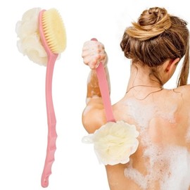 trabag 2 Stück Rückenbürste mit Langem Stiel - Eincremehilfe für Rücken, Duschbürste für Entspannende Muskeln Damen und Herren, mit Langem Stiel luffa SchwammSchwämme luffa Schwamm 2 in 1 (Rosa+Blue)