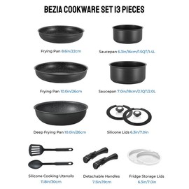 BEZIA Induction Cookware Set 13 Pieces, Nonstick Pots and Pans Set with Removable Handles, for All Hobs, Stackable Design, Dishwasher/Oven Safe, PFAS Free