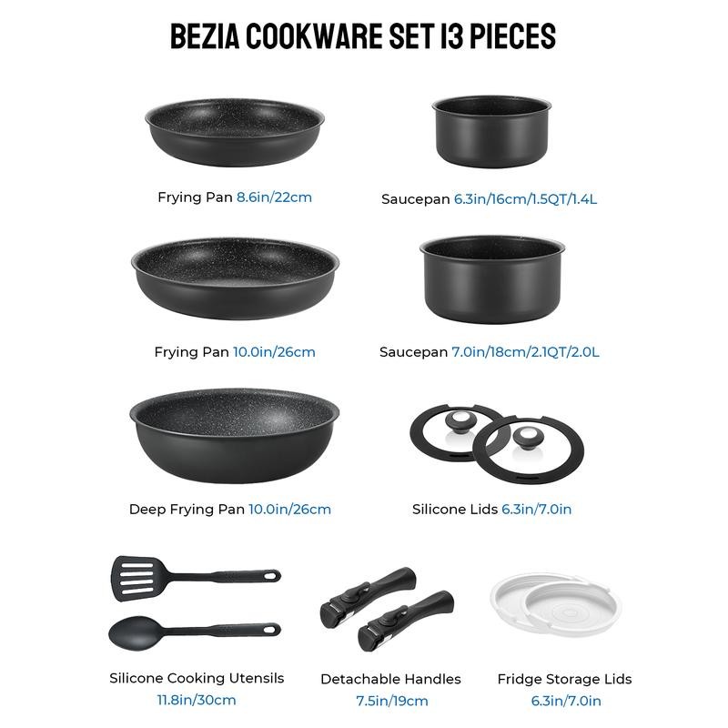 BEZIA Induction Cookware Set 13 Pieces, Nonstick Pots and Pans