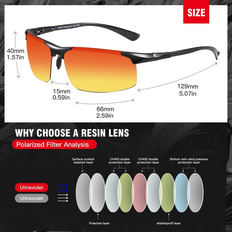 Duco Men's Sports Carbon Fiber Temple Polarized Sunglasses 100% UV