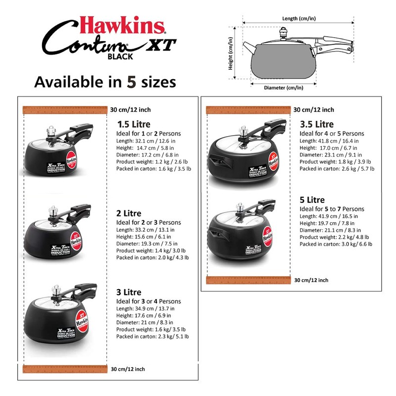 Hawkins 2 Litre Contura Black XT Pressure Cooker, Hard Anodised