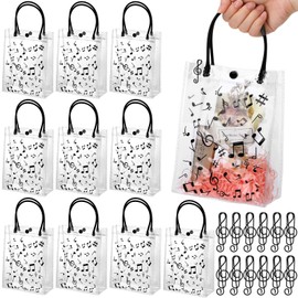 Wesnoy 24 Pcs Musical Notes Gift Bags with Handle 6x8 Inch Clear Music Treat Bags Bulk Musical Party Favor Bag with Musical Note Paper Clip for Musician Employee Teacher Gift Birthday Party Supplies
