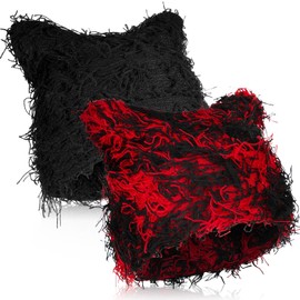 Chuarry 2 Pcs Distressed Knitted Cat Beanie Fuzzy Crochet Hat Y2k Hat Cat Ear Beanie Thick Winter Hats for Men Women Outdoor Red, Black