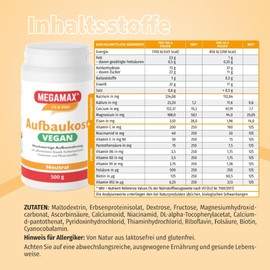 MEGAMAX Aufbaukost VEGAN Neutral 500 g - Trinknahrung hochkalorisch für Gewichtszunahme | Kohlenhydrate & Erbsenprotein als vegane Kalorien Shake zum Zunehmen bei Untergewicht - mit vielen Vitamine