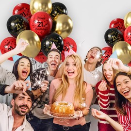 Yiran Happy 16th Birthday Balloons, 12Pcs Red Black Birthday Party Deocorations Supplies, 12inch Latex Confetti Number 16 Balloons for Boys Girls