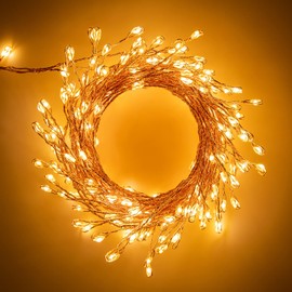 2Pack Firecracker Fairy Lights Plug in, 10Ft 200 LEDs Cluster String Lights, 8 Mode Lighting Copper Wire Lights for Bedroom Wreath Fireplace Wedding Indoor Christmas Tree Decorations, Warm White