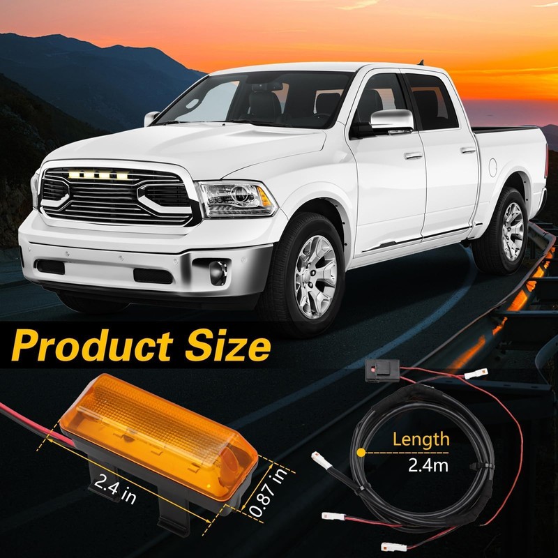 RUHUALIFE 4PCS LED Front Grille Lights Bars Compatible with Ram