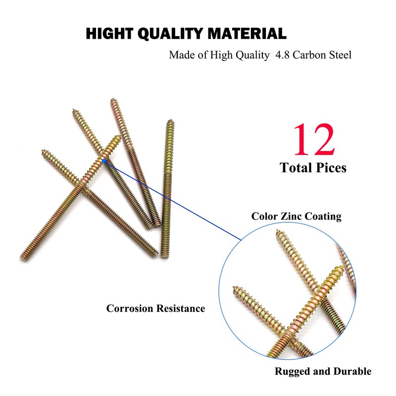 Yoliko 12 Pack 1/4-20 x 4-1/2 Inch Hanger Bolts Double